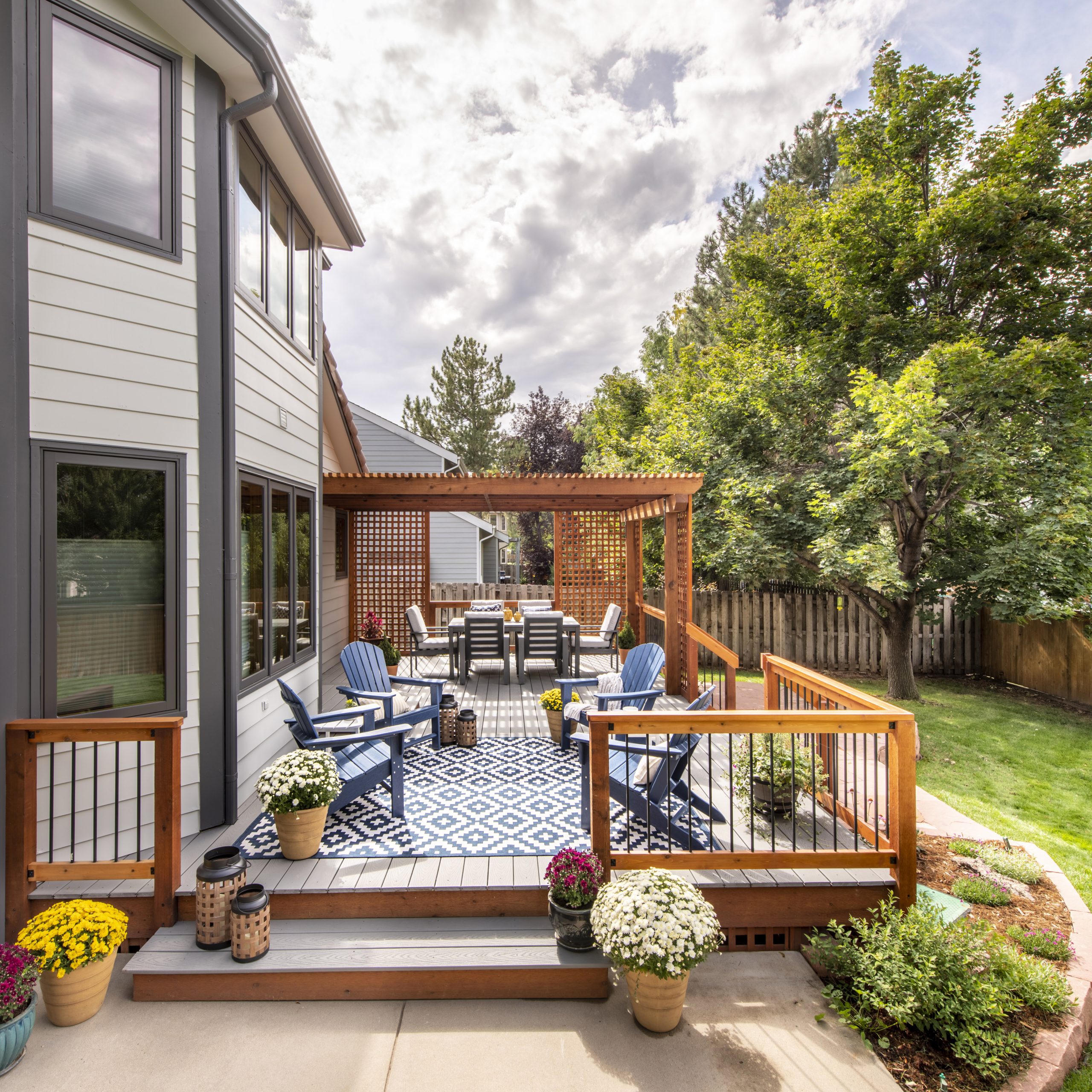 New Wooden Deck and Pergola with Landscaping